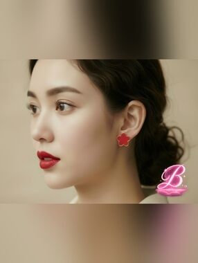 Red Stud Flower Earrings NWT